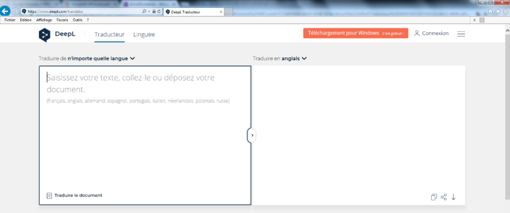 page d'accueil Site web deepl