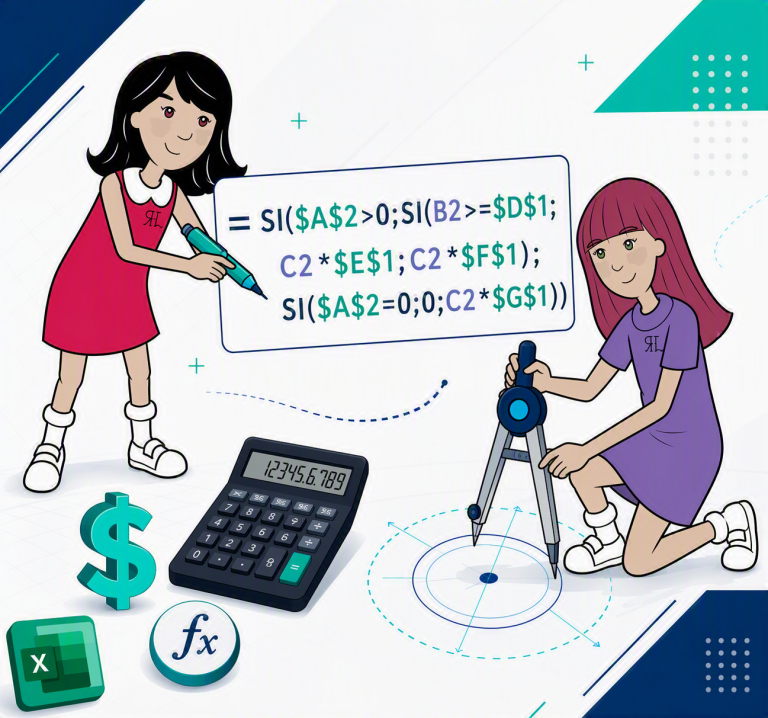Minis kognos.pro explorant formules Excel avancées avec calculatrice, compas et précision.