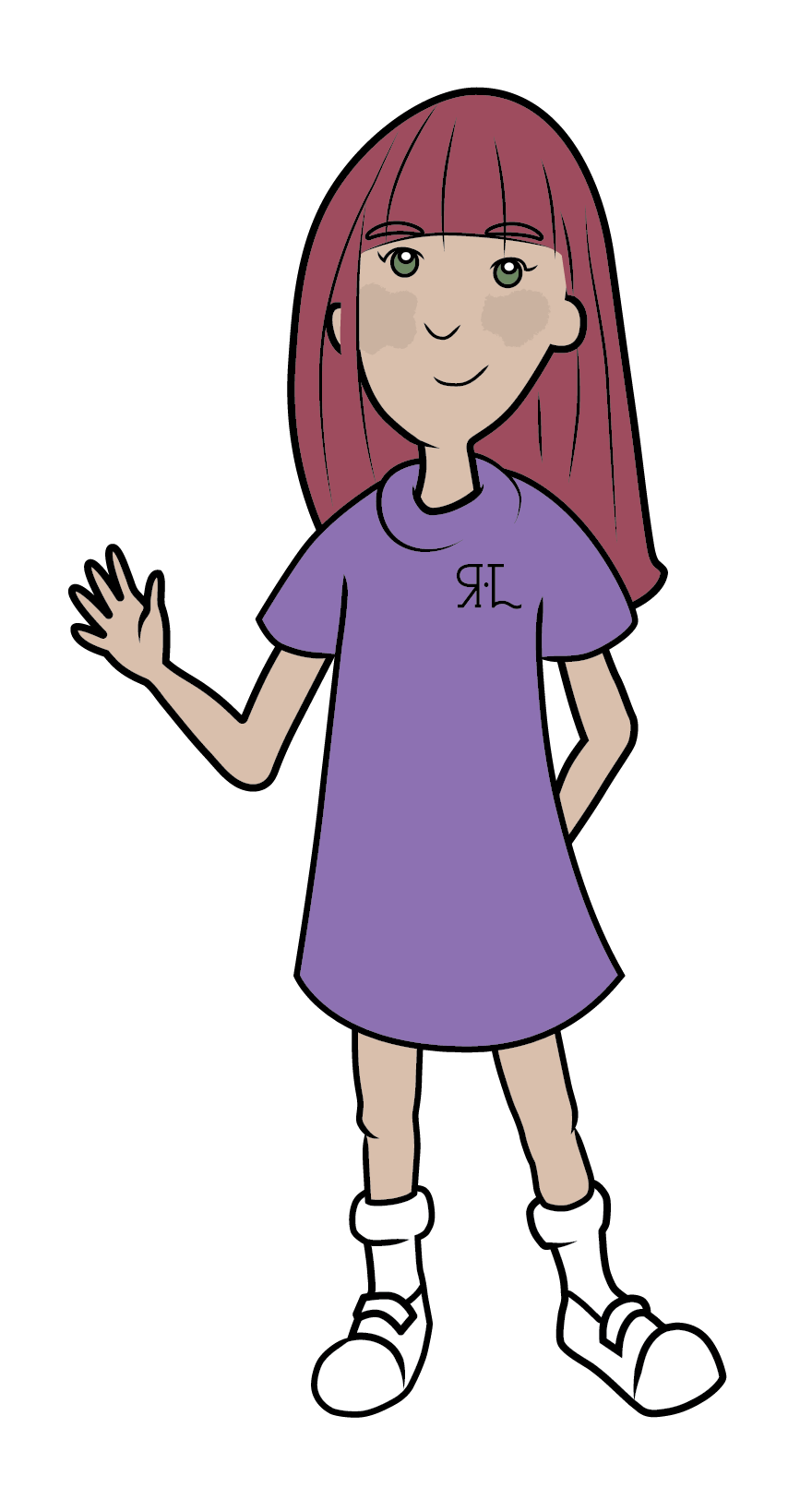 Illustration : la mascotte mauve de kognos.pro, la main levée