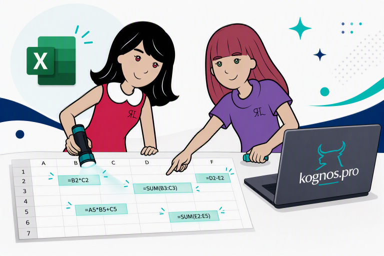 Minis kognos.pro mettant en évidence les formules Excel avec surlignage