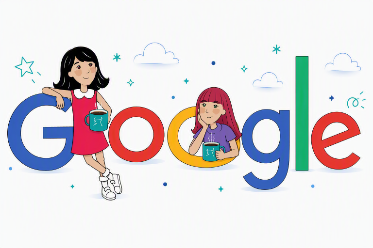 Google Doodle créatif avec minis kognos.pro et café quotidien