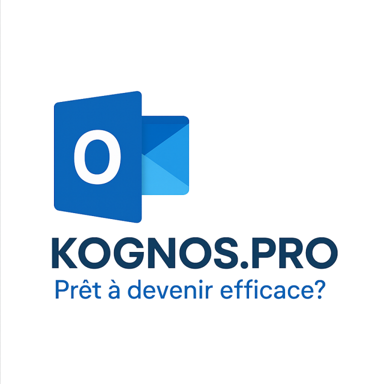 Logo Microsoft Outlook : icône bleue représentant un grand "O" blanc à gauche et une enveloppe bleue à droite. kognos.pro Prêt à devenir efficace?