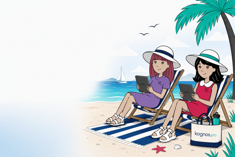 Minis kognos.pro lisant sur liseuse électronique à la plage
