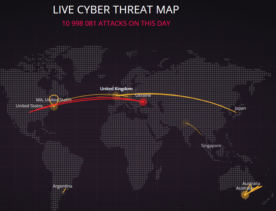 image avec une mappe mondiale identifiant les cybermenaces
