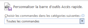 Fenêtre de personnalisation de la barre d’outils Accès rapide avec liste des commandes.