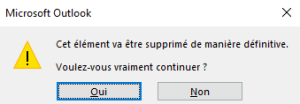 boite de dialogue pour confirmer la suppression définitive