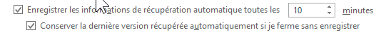 Options dans les applications pour conserver des version