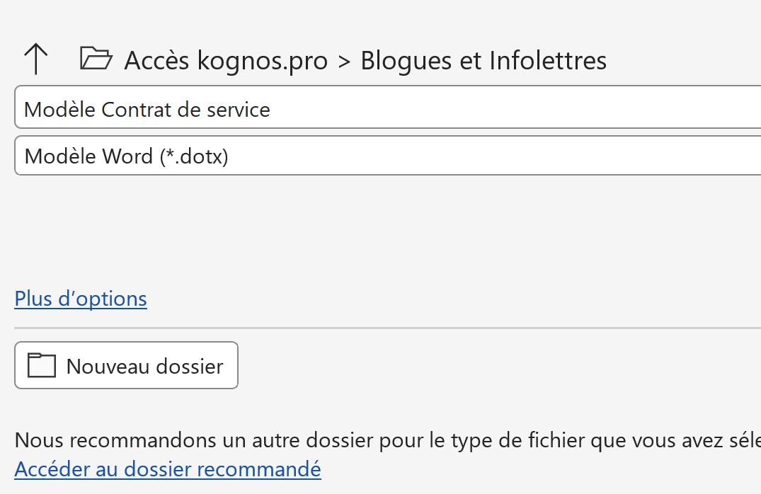 backstage accéder au dossier recommandé dans word